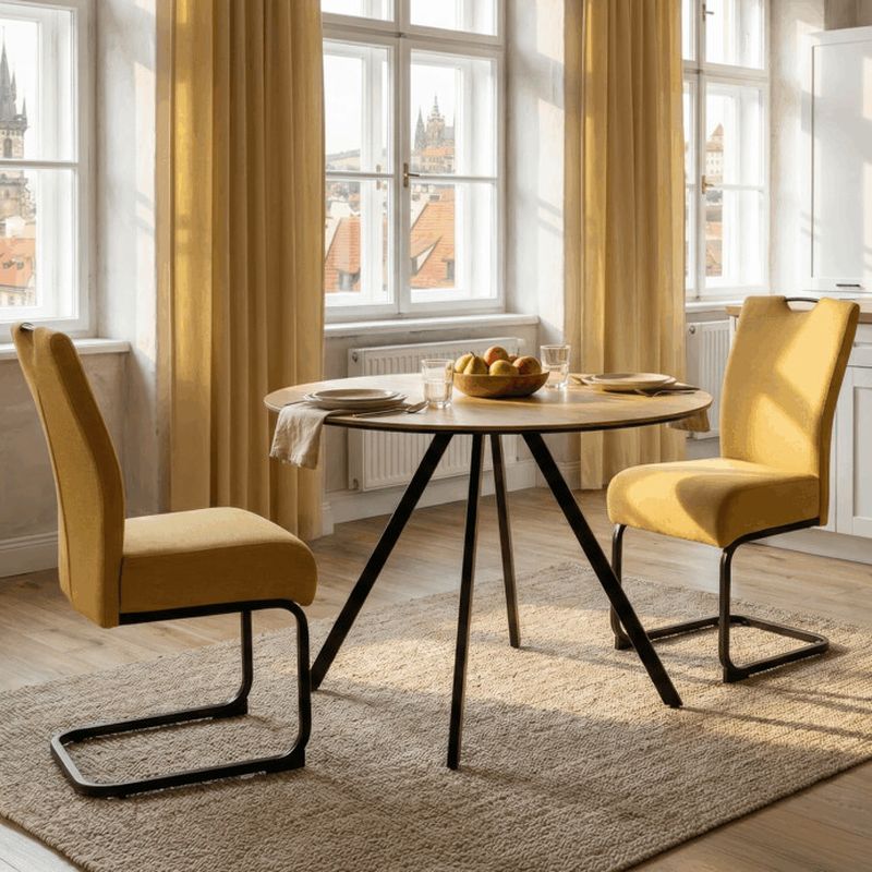Jedálenský stôl, okrúhly, 100cm, lamino, kov, dub, HT-R5010 OAK