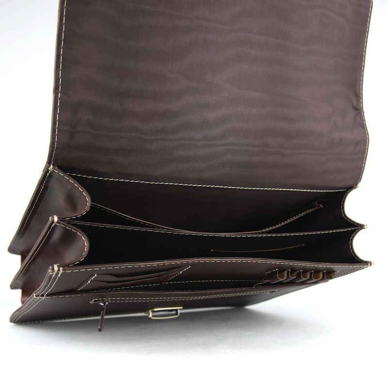 Kožená aktovka č.7897, ručne tamponovaná v tmavo hnedej farbe