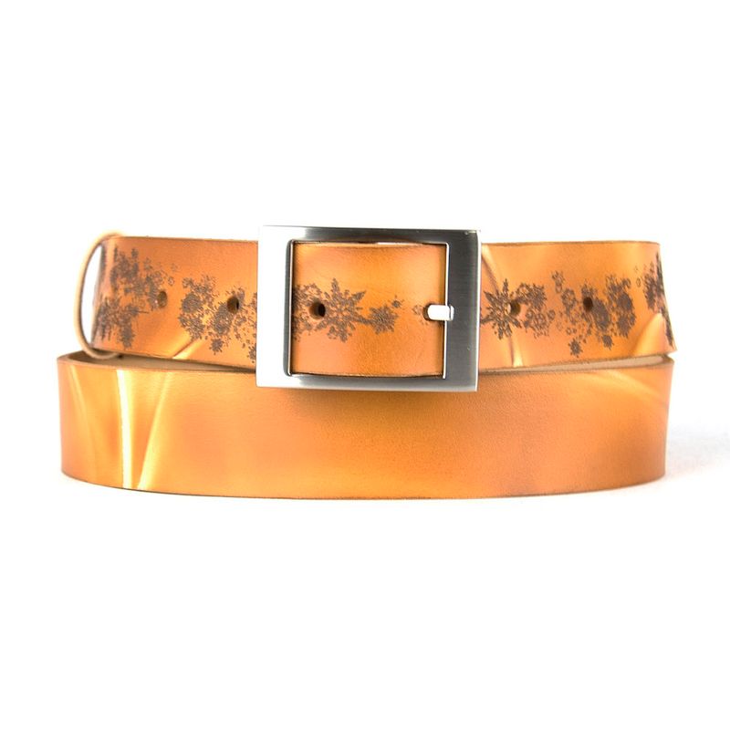 Maľovaný a gravírovaný kožený opasok - Vločky, 136cm, Limitovaná edícia 09