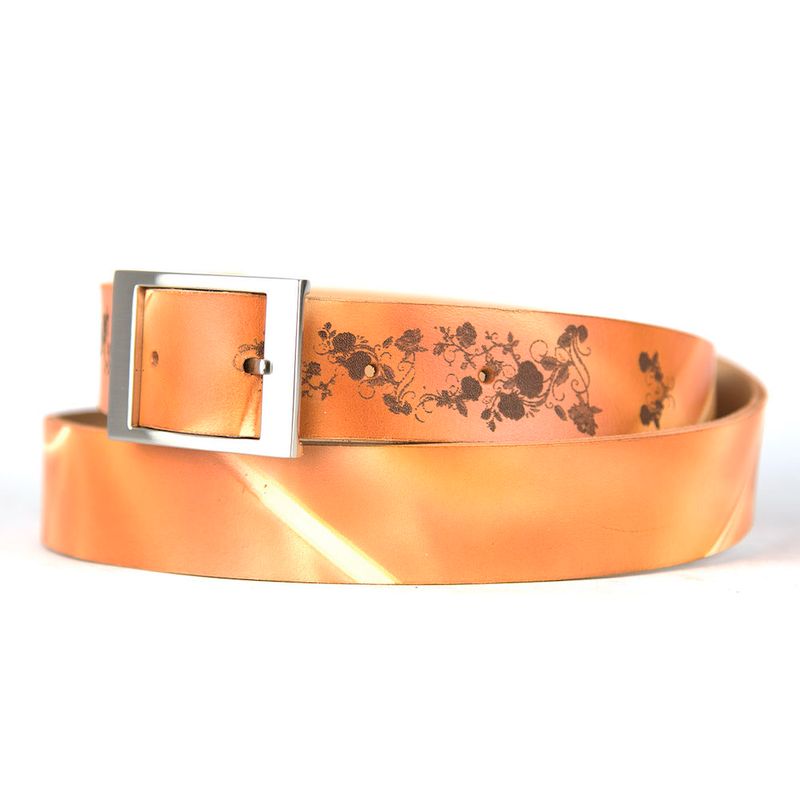 Maľovaný a gravírovaný kožený opasok - Kvety, 137cm, Limitovaná edícia 02