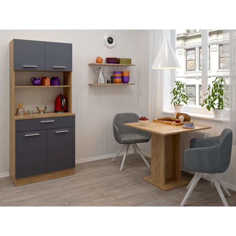 Štvordverový kredenc, 80cm, dub artisan, grafit, DOMIS NEW