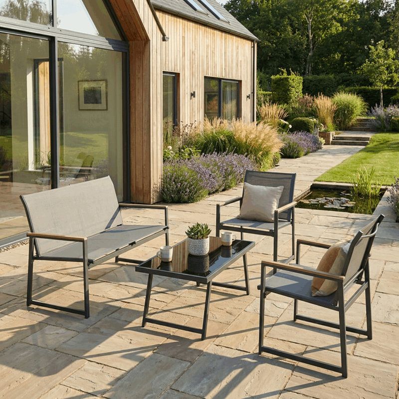Záhradná zostava, kov, polywood, sieťovina, sivá, AZS-S1212 GREY