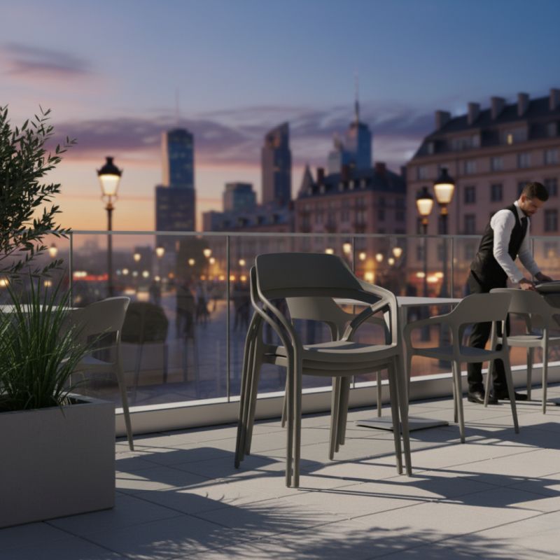 Stohovateľná stolička, sivý plast, ALFIO