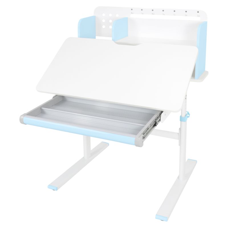 Rastúci písací stôl, 80x60cm, modrý, biely, ADAN