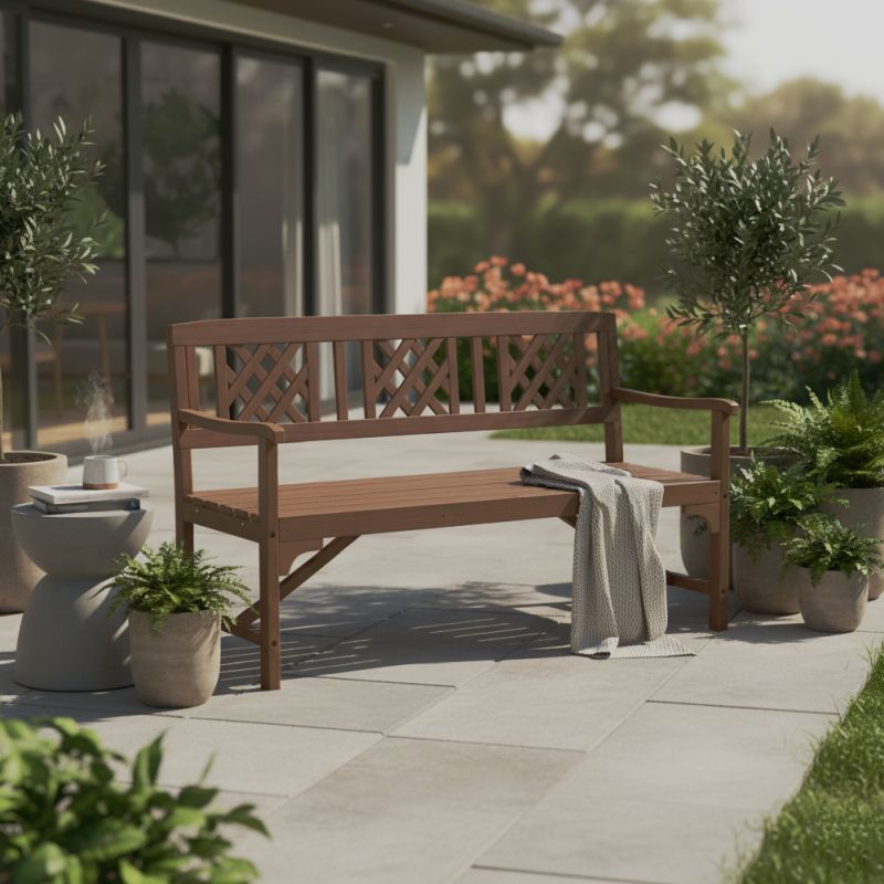 Drevená záhradná lavička, 148cm, masív, hnedá, ENELA