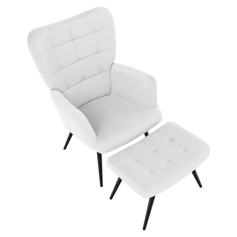 Kreslo s podnožou, čierny kov, svetlosivá látka, HABEN