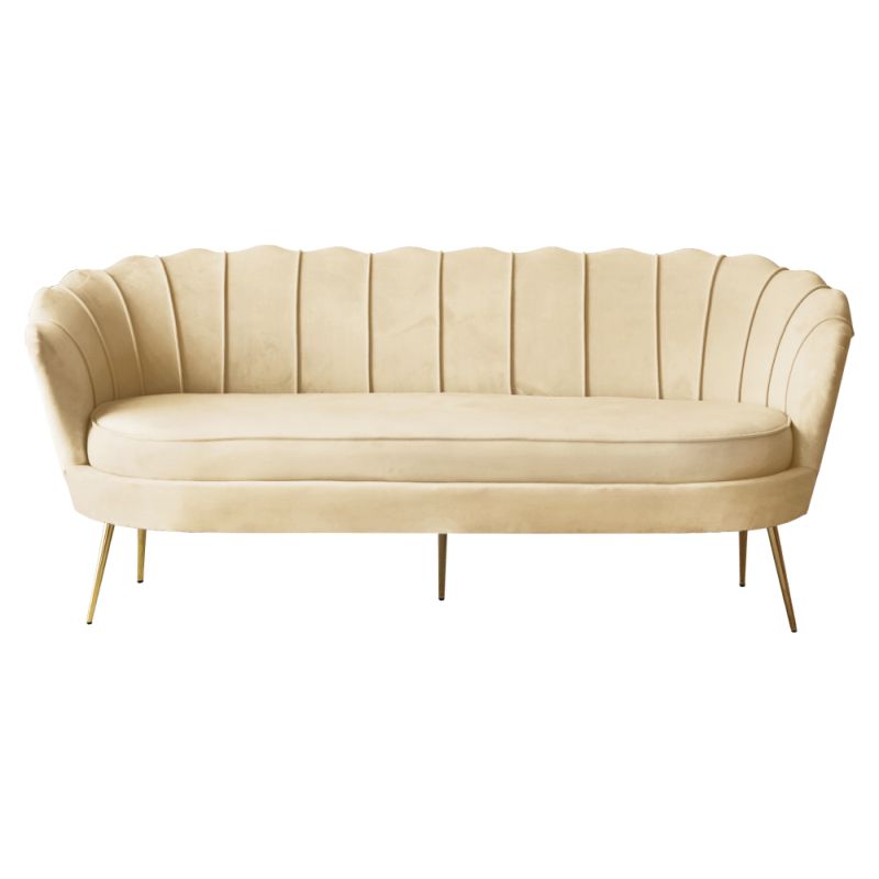 Luxusná pohovka, 3-sed, béžová Velvet látka, zlatá, NOBLEO TYP 2