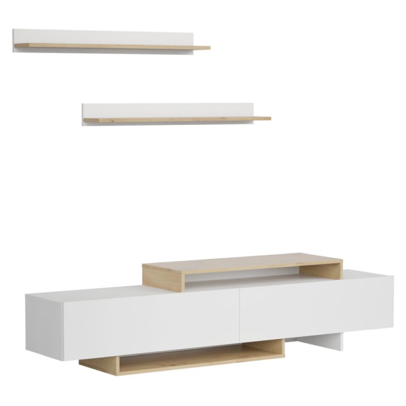 Obývacia stena, 180cm, biela, dub artisan, MILONA