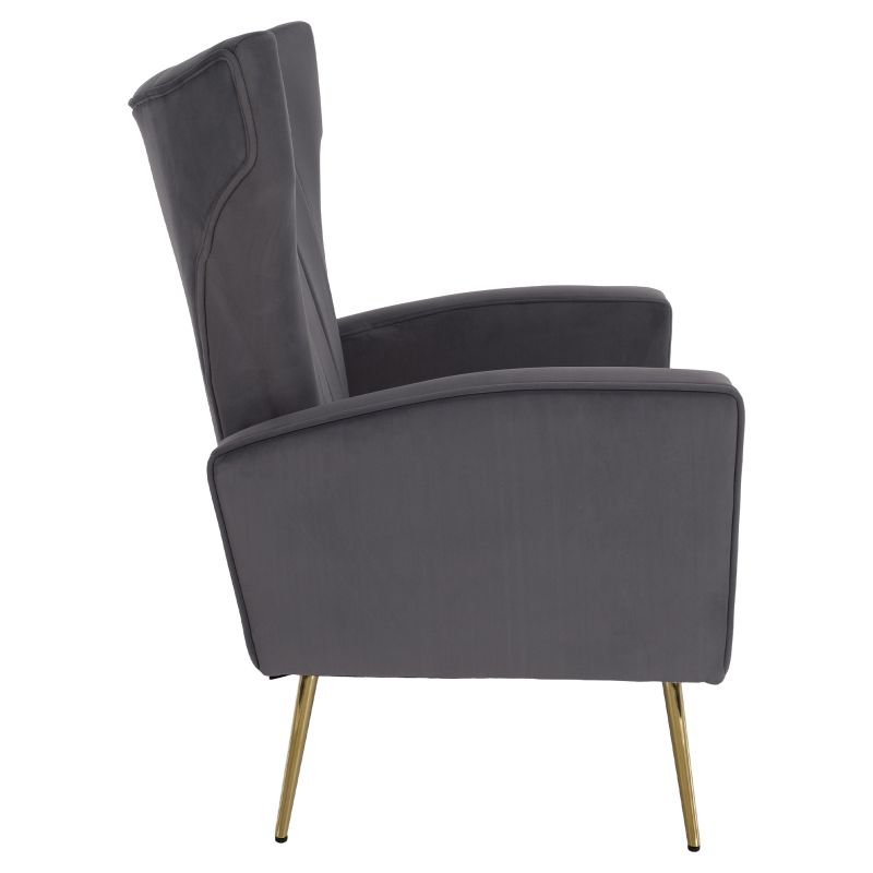 Relaxačné kreslo, sivá Velvet látka, zlaté nohy, BARET