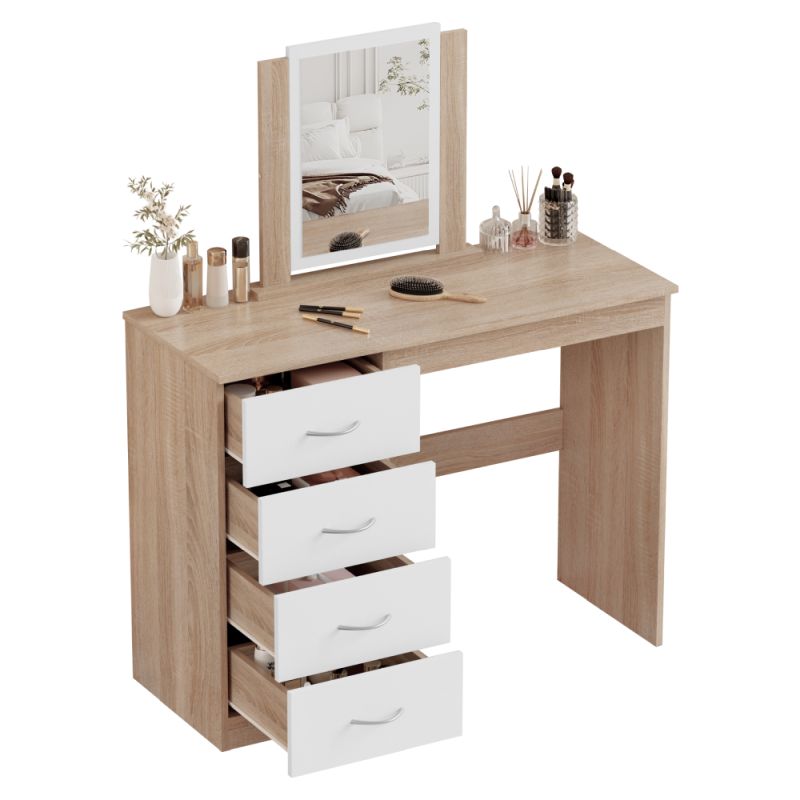 Toaletný stolík, 100cm, dub sonoma, biely, KLEVIS