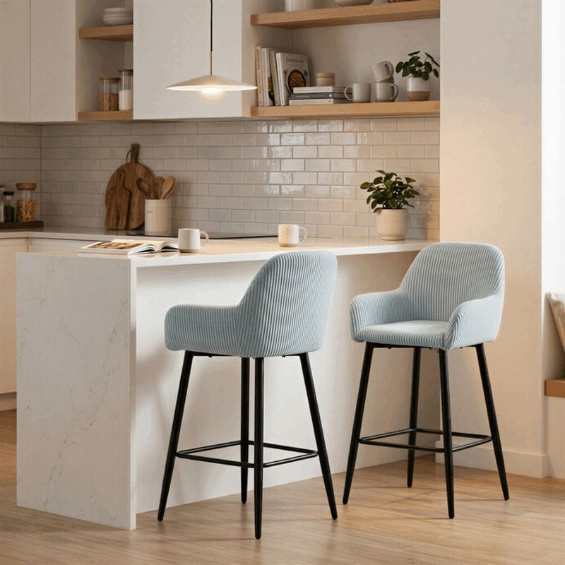 Barová stolička, modrá látka, nohy čierne, AUB-V4009 BLUE6