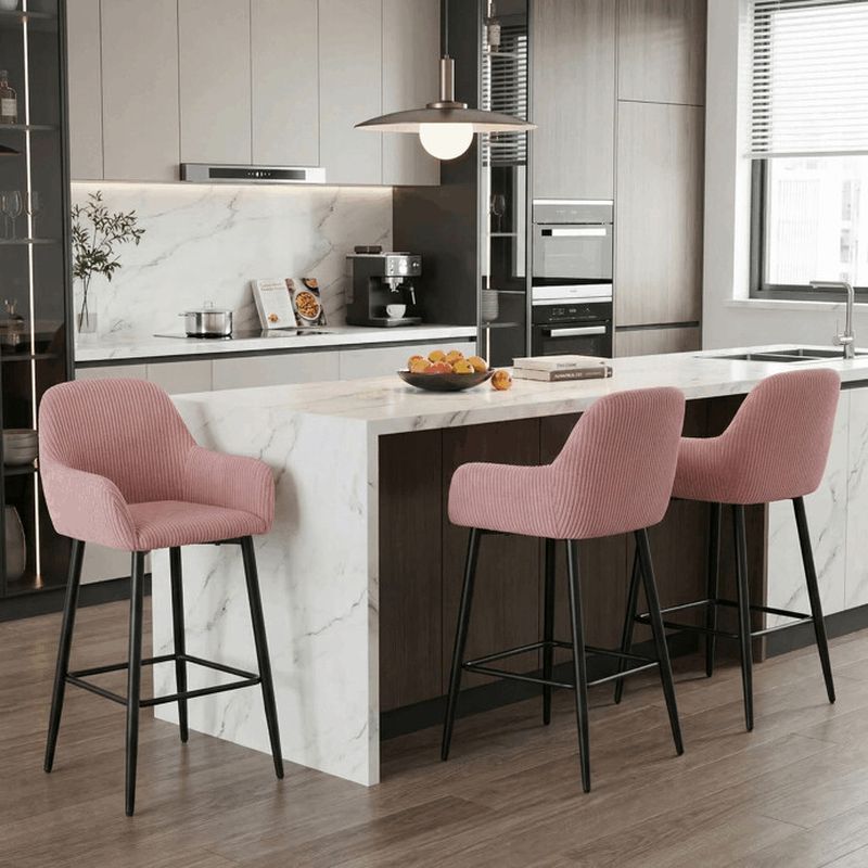 Barová stolička, ružová látka, nohy čierne, AUB-V4009 PINK6