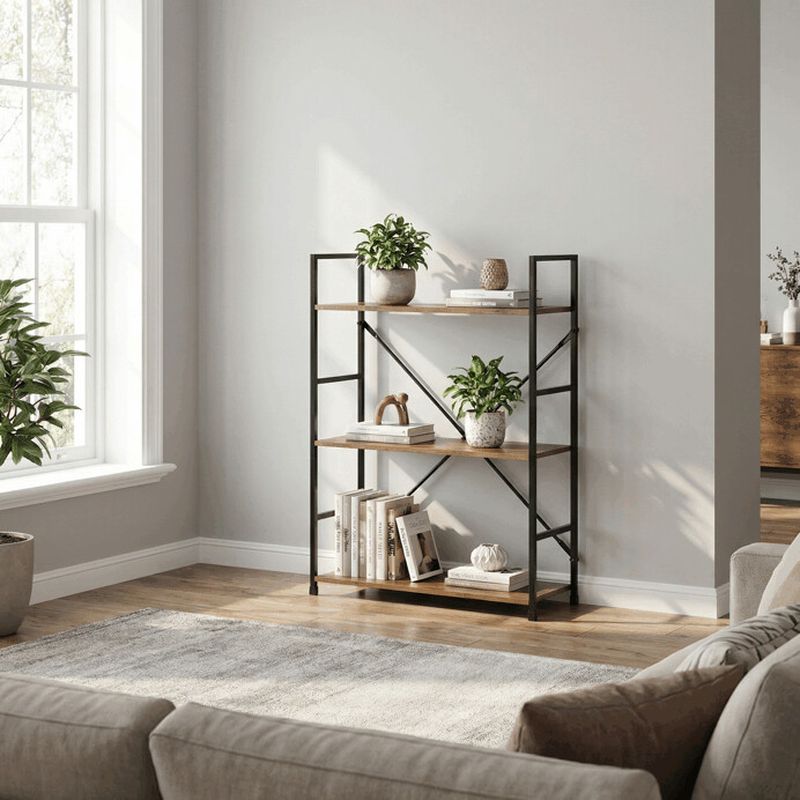 Regál, 59cm, kov, MDF, hnedý, GD-223 OLW