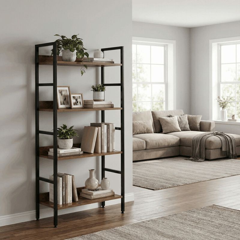 Regál, 60cm, kov, MDF, hnedý, GD-314 OLW