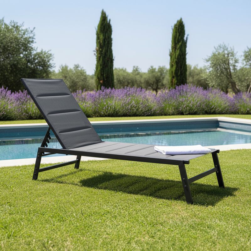 Polohovacie záhradné lehátko, čierna látka, kov, LOPEZ