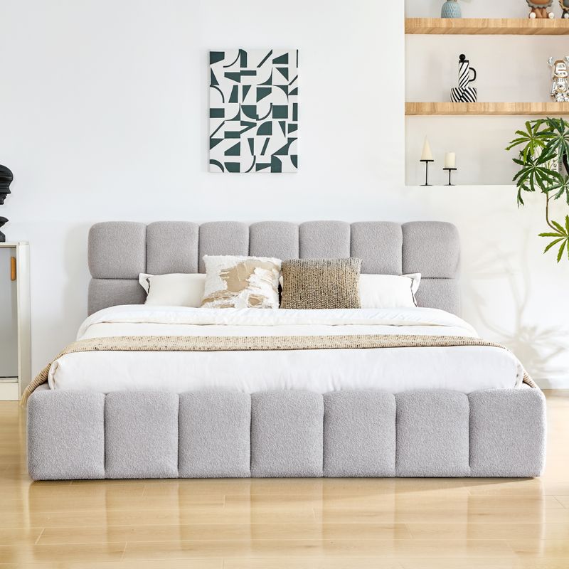 Manželská posteľ, 200x200, s roštom, sivá látka, SORELA