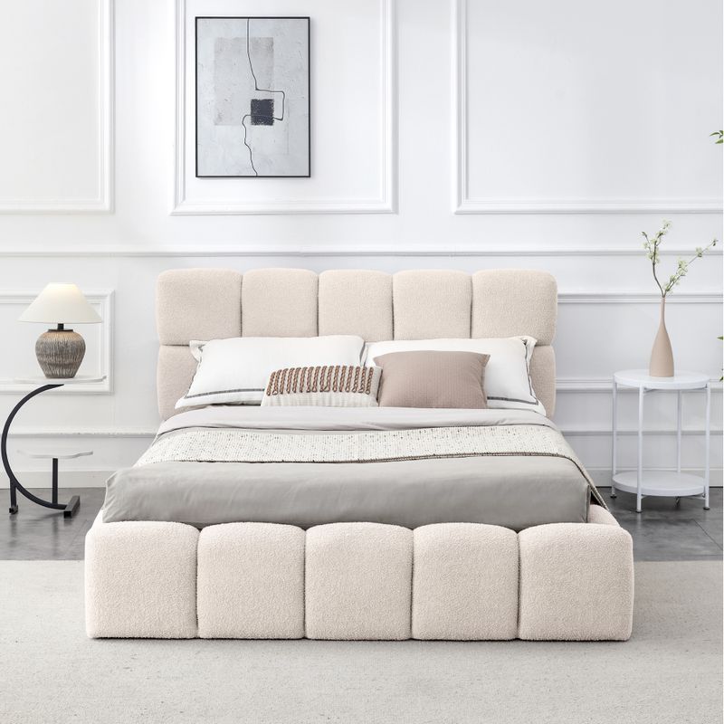 Posteľ, 140x200, s roštom, úložný priestor, béžová látka, SORELA