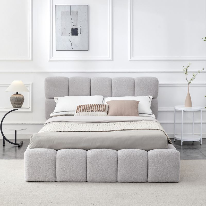 Posteľ, 140x200, s roštom, úložný priestor, sivá látka, SORELA