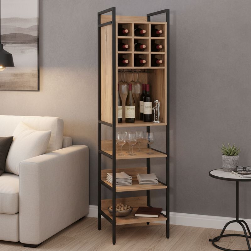 Regál na víno, 44cm, dub, čierny, VINPO