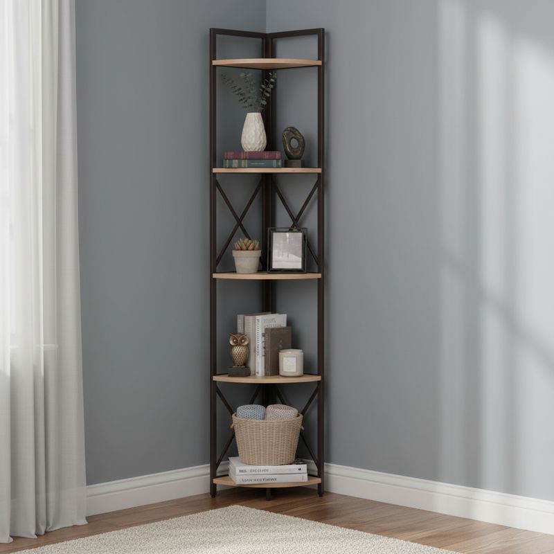 Rohový regál s policami, 30cm, dub, čierny, PASOKO