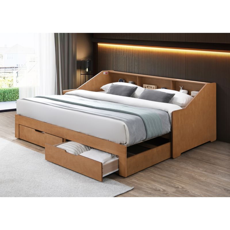 Rozkladacia posteľ s úložným priestorom, 90-180x200, dub, MONETA