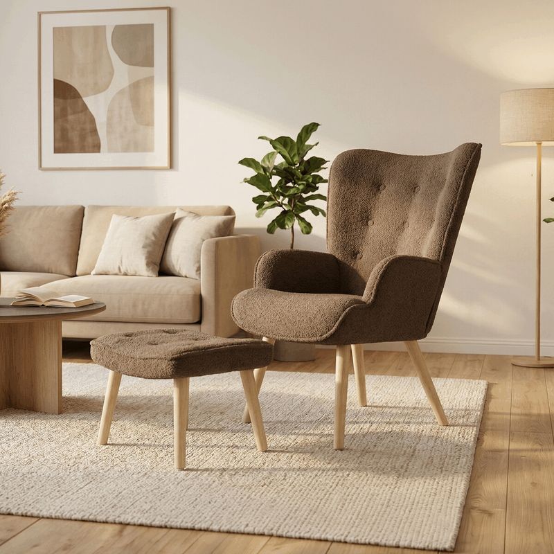 Relaxačné kreslo, ušiak, hnedá látka bouclé, AK-319 BR2