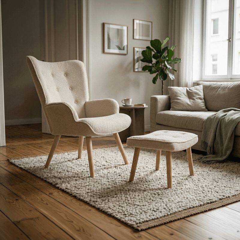 Relaxačné kreslo, ušiak, krémová látka bouclé, AK-319 CRM2