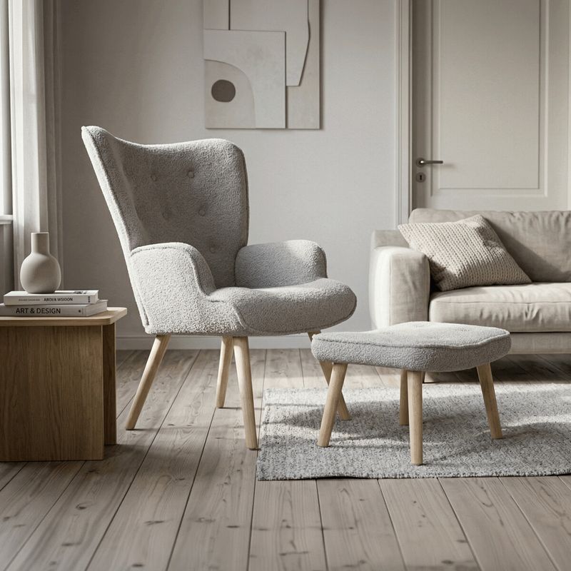 Relaxačné kreslo, ušiak, sivá látka bouclé, AK-319 GREY2