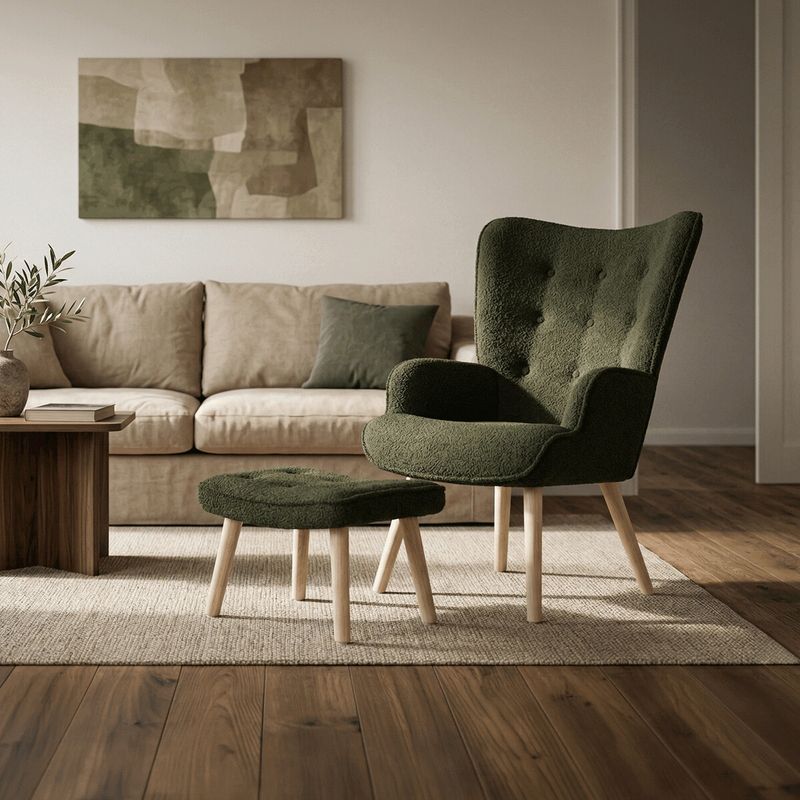 Relaxačné kreslo, ušiak, zelená látka bouclé, AK-319 GRN2