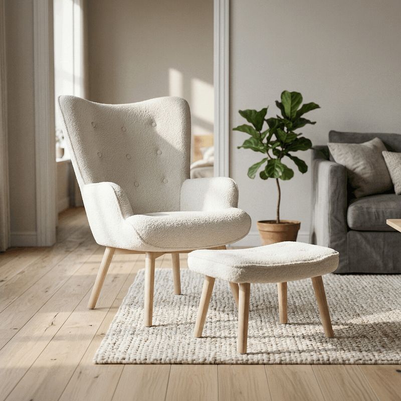 Relaxačné kreslo, ušiak, biela látka bouclé, AK-319 WT2