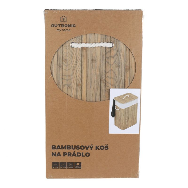 Kôš na prádlo, 40cm, bambusový, s vekom, sivohnedý, DB2001 GREY-DK
