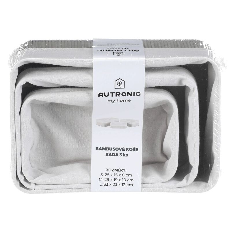 Kôš regálový, bambus, sivý, sada 3 ks, DB2003 GREY