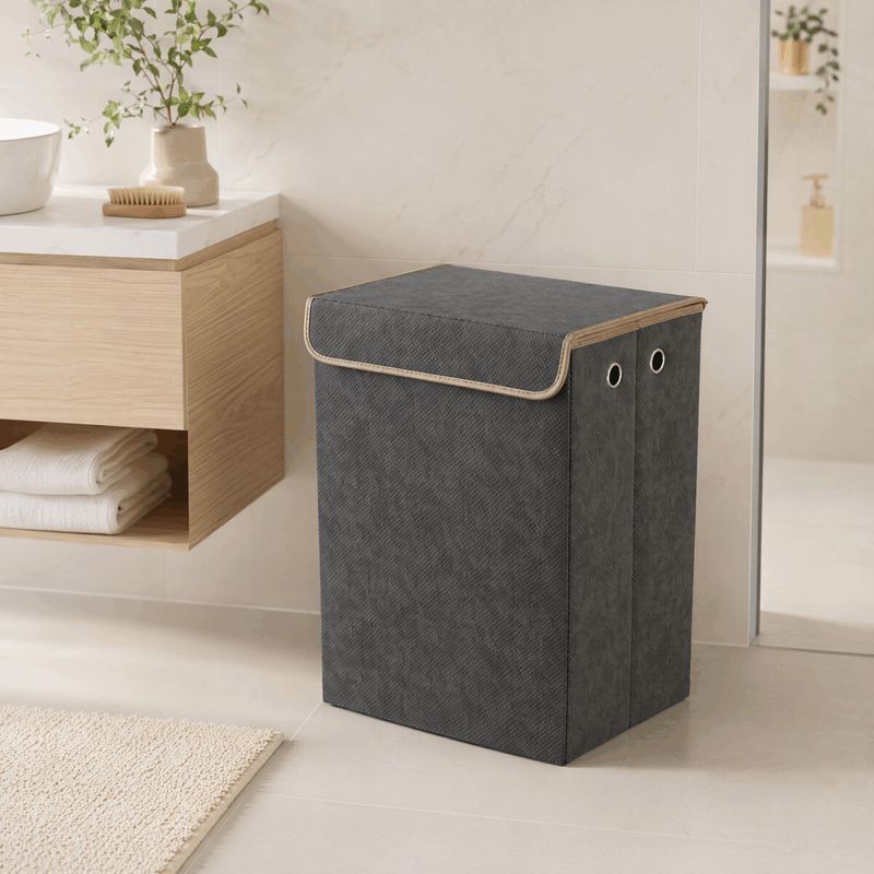Kôš látkový, skladací s vekom, vysoký, sivý, DT3004 GREY