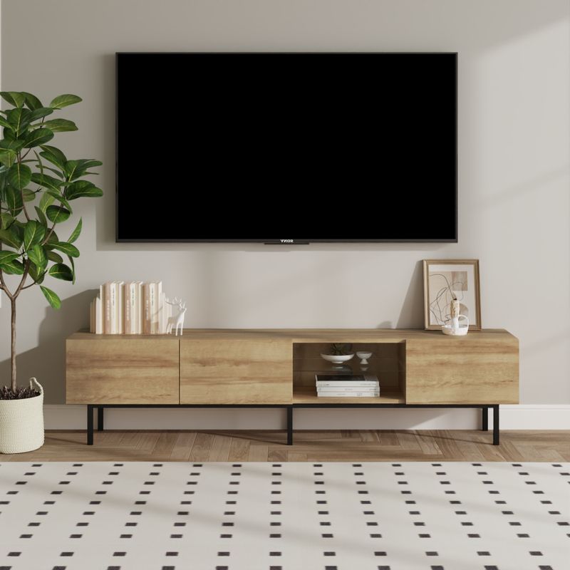 TV stolík, 175cm, dub, čierny, BASTIEN