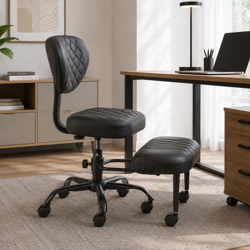 Ergonomická kľakačka, 44cm, čierna ekokoža, čierny kov, SAMER
