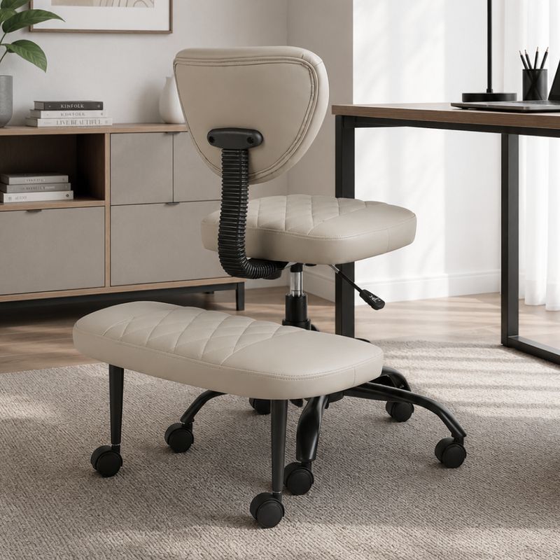 Ergonomická kľakačka, 44cm, sivohnedá Taupe ekokoža, čierny kov, SAMER
