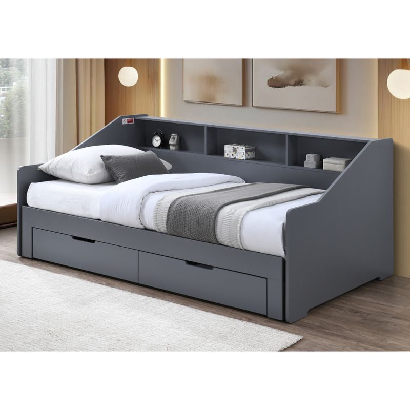 Rozkladacia posteľ s úložným priestorom, 90-180x200, sivá, MONETA