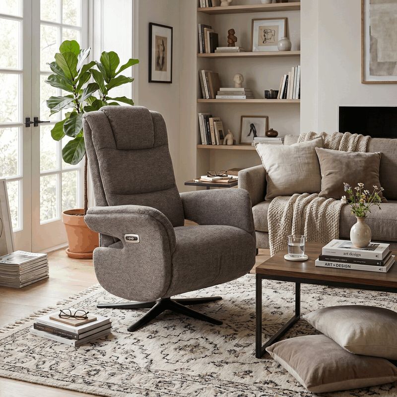 Polohovacie elektrické kreslo, zabudované ovládanie, sivá, látka, TV-C5590 GREY2