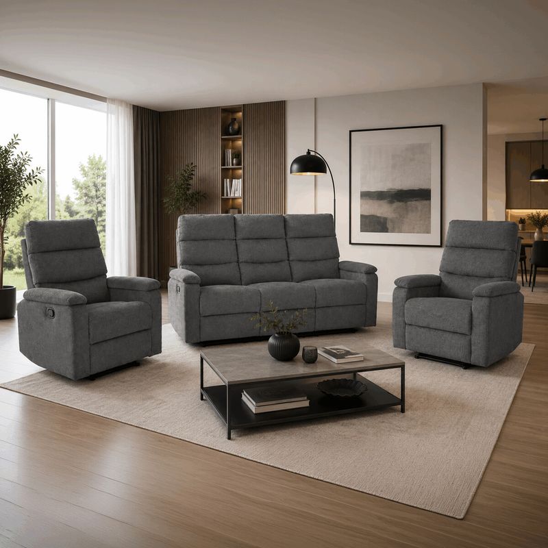 Sedacia súprava, polohovacia, sivá, látka, ASD-C5980 GREY2