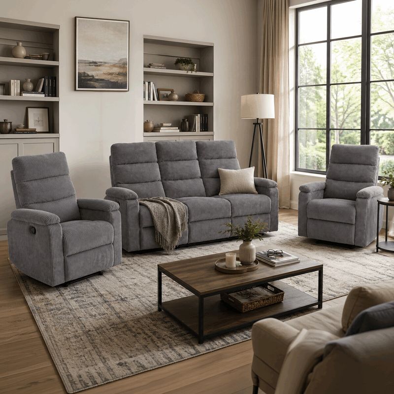 Sedacia súprava, polohovacia, sivá, menčestrová látka, ASD-C5981 GREY6