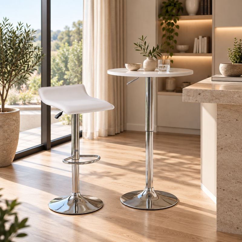 Barový stôl, 60cm, nastaviteľný, biely, chróm, BRANY 3 NEW