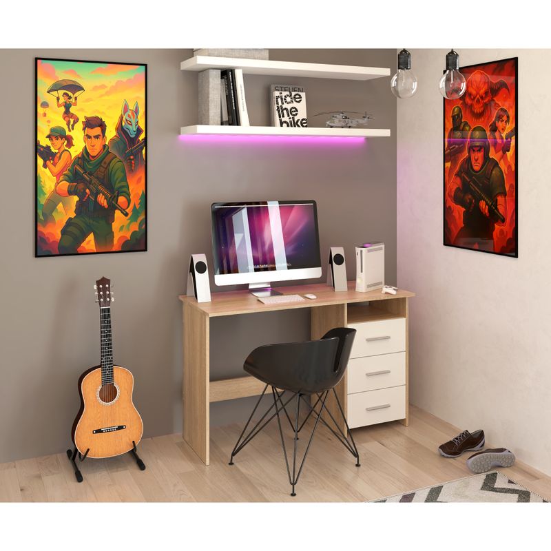 PC stôl, 123x50cm, dub sonoma, biela, LARISTOTE NEW