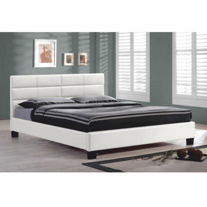 Manželská posteľ, 160x200, s roštom, biela textilná koža, MIKEL