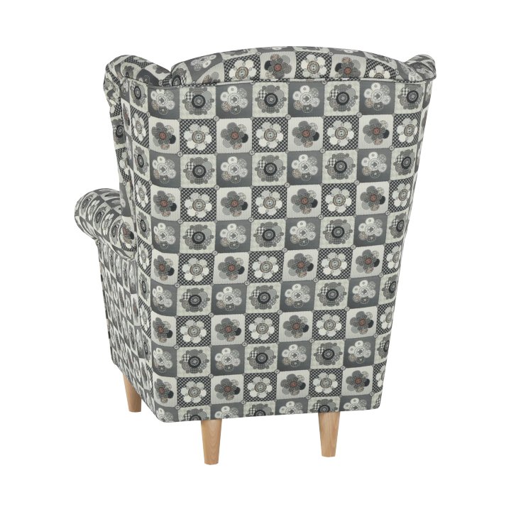 Kreslo, ušiak s taburetom, patchwork N1 látka, ASTRID