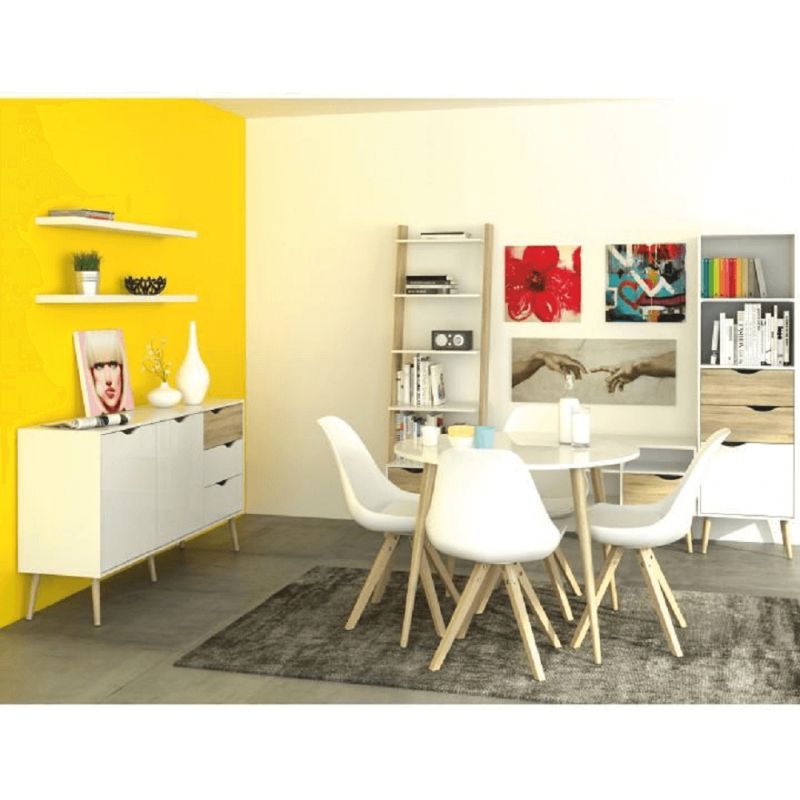 Komoda, 147cm, kombinovaná, dub sonoma, biela, OSLO 75381