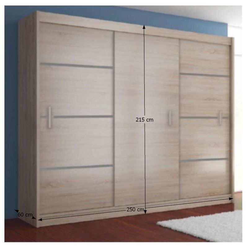 Skriňa, 250cm, kombinovaná, dub sonoma, sivá, MERINA 250