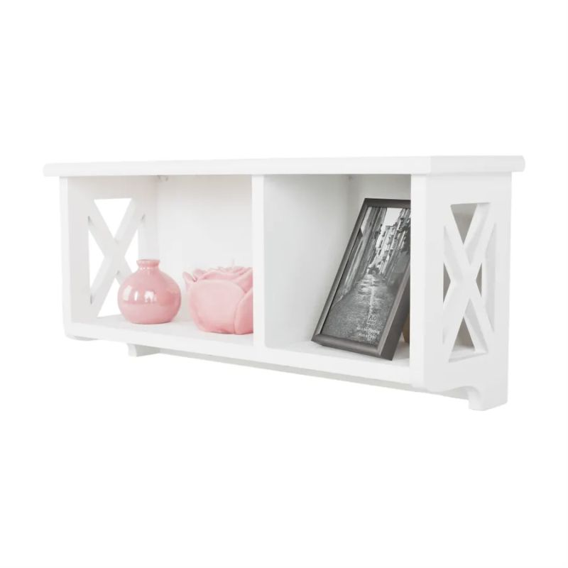 Polica, 55cm, drevo, prútie, biela, RAFAELLO