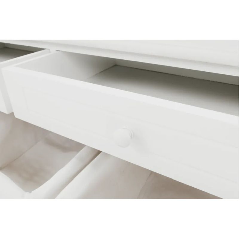 Lavica, 100cm, 3 košíky, 2 zásuvky, drevo, biela, BLANCO