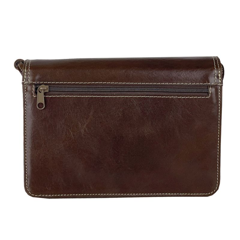 Crossbody kožená kabelka, tmavo hnedá, uzatváranie - magnet