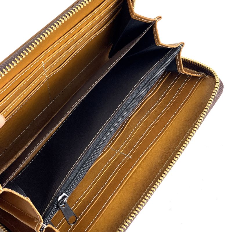 Dámska nákupná kožená peňaženka č.8606 ručne tieňovaná v žltej farbe